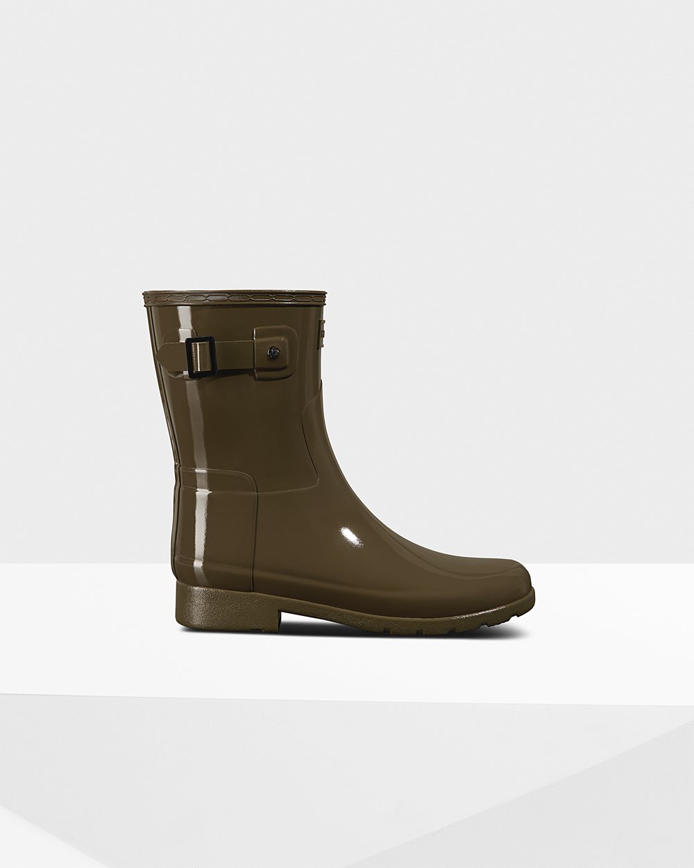 Womens Short Rain Boots - Hunter Refined Slim Fit Gloss (96AEUHDYL) - Green